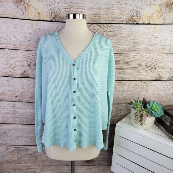 Urban Outfitters Out From‎ Under Blue Jojo Oversized Thermal Button Top Small - Picture 1 of 6